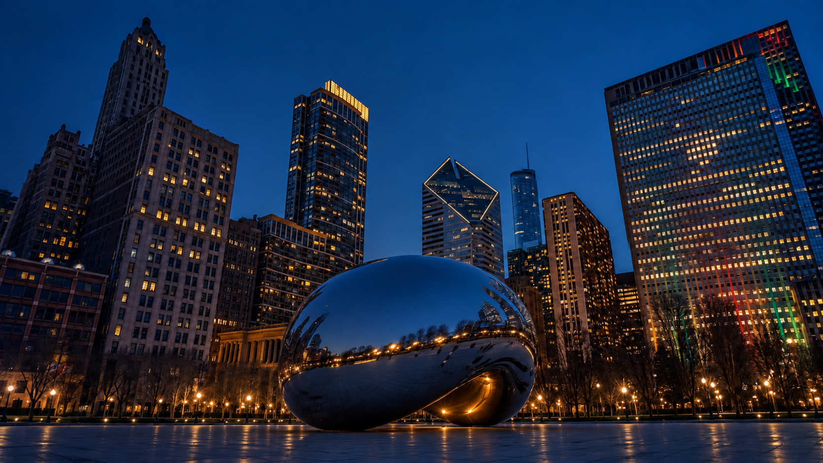 Downtown city skyline at dusk where Handyman Network Services supports commercial facilities